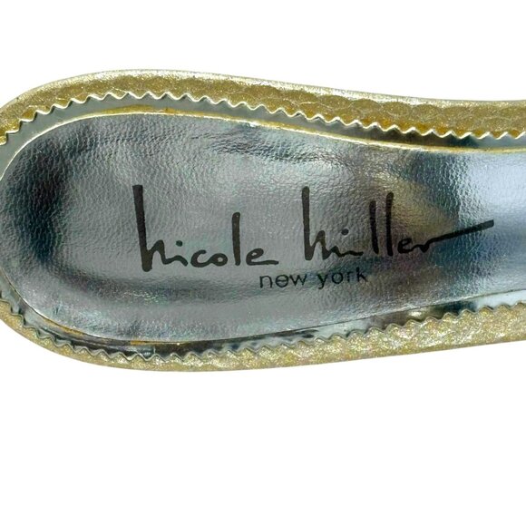 Nicole Miller Winfred Champagne Embossed Leather Open Toe Stiletto Mules - Picture 2 of 11